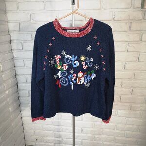 Tiara International Christmas Collection Ladies Size Medium Navy Sweater